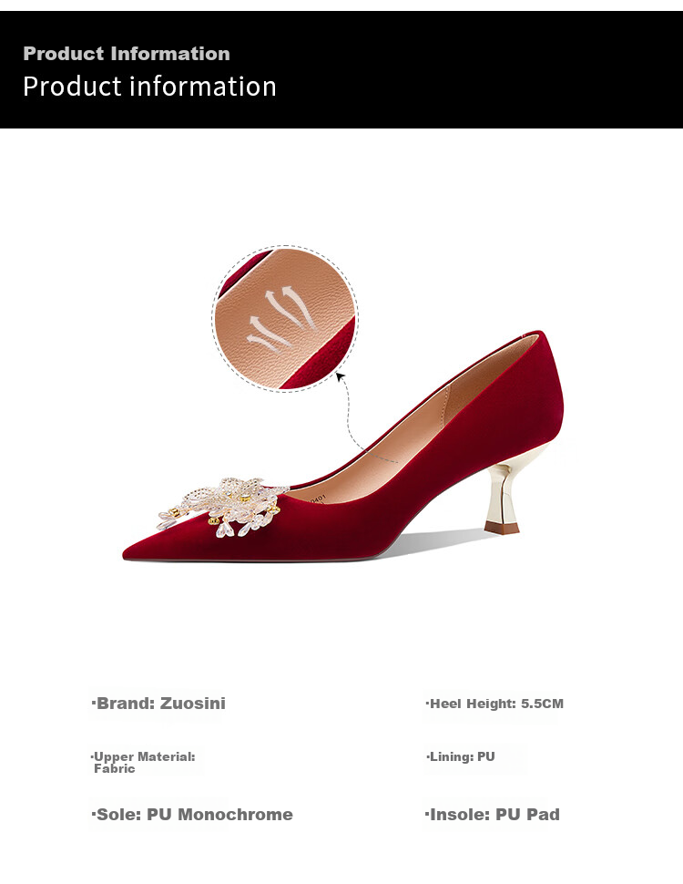 Josiny Bridal Wedding Shoes Women's Dual-Wear Comfortable Red Engagement Shoes French Elegant High Heels Red Size 39 2