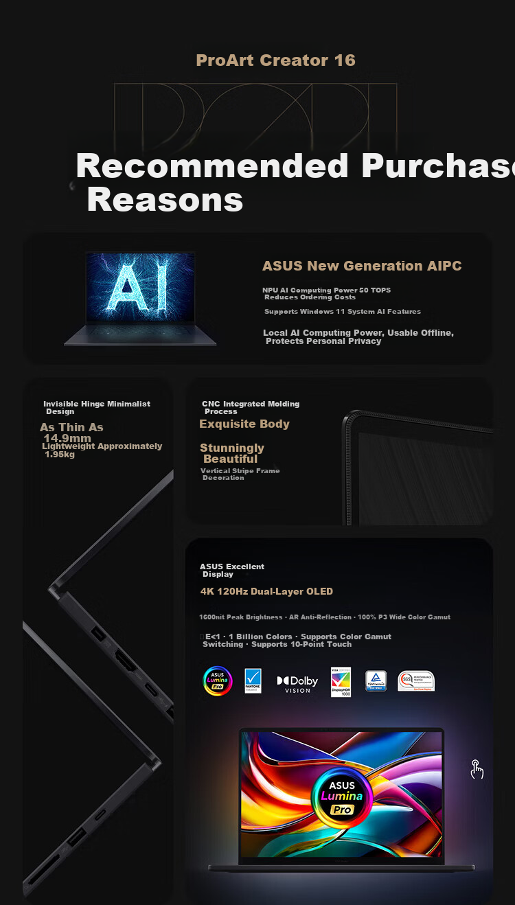 ASUS ProArt Creator 16 AI All-in-One Laptop Ryzen AI 9 HX370 RTX 5060 32GB 2TB 2.8K 120Hz Touch OLED 2