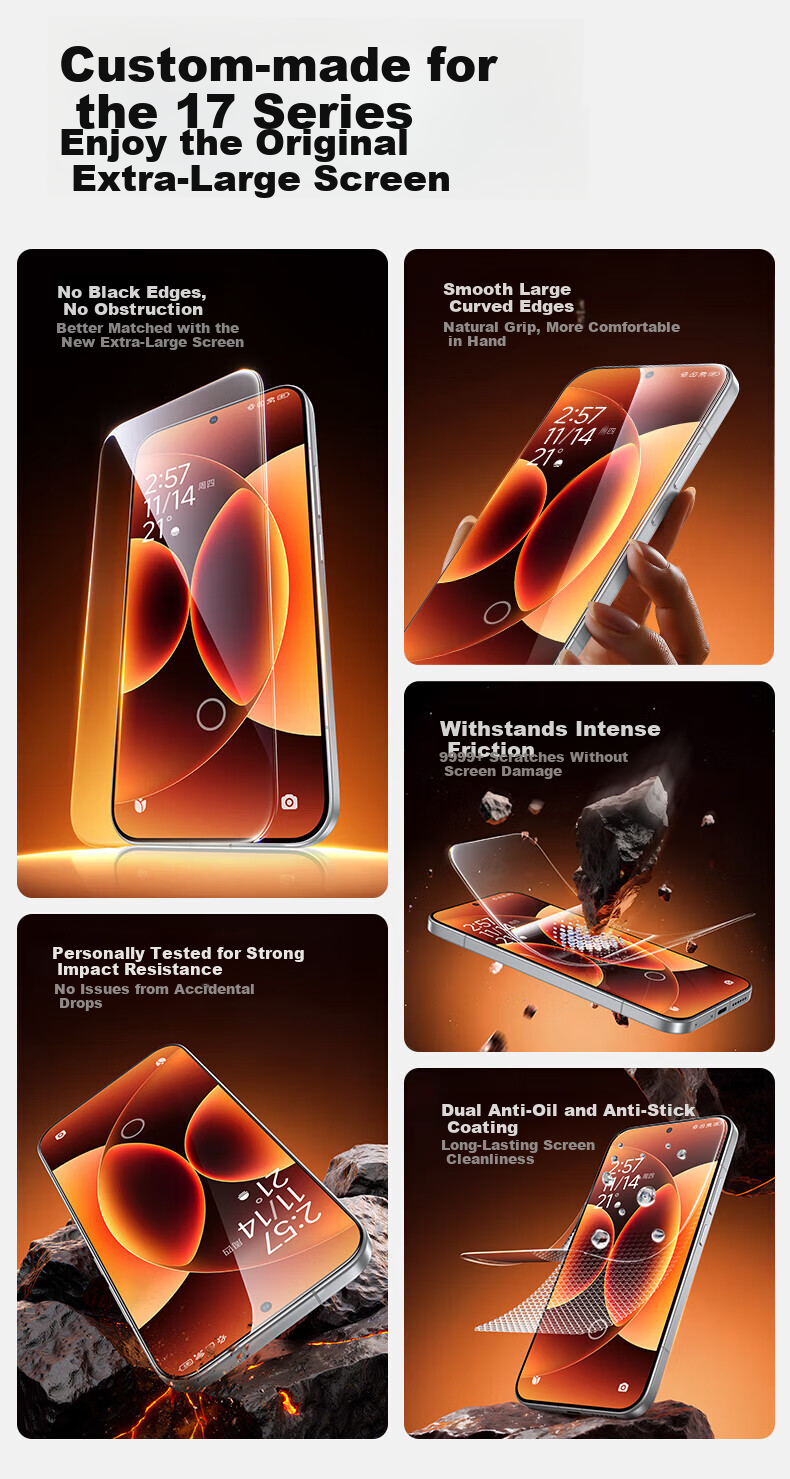 Mofajiang [High Definition Ultra Smooth] Tempered Glass Screen Protector for Xiaomi 17 Pro Max, Full Screen HD Anti-Fingerprint Ultrasonic Unlock Protective Film, 1 Piece 3