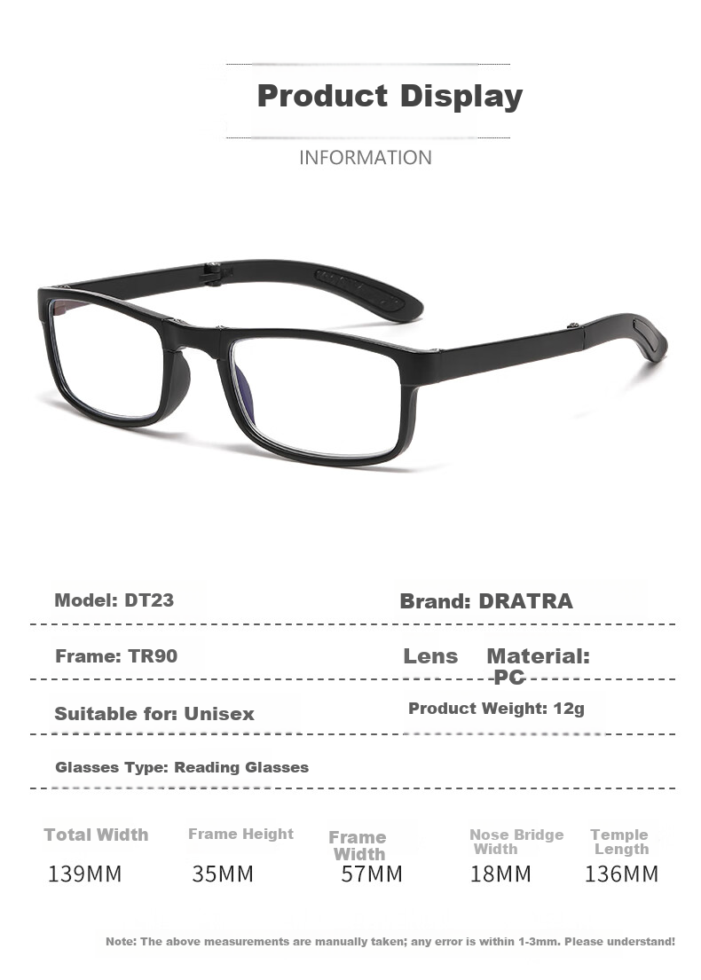 DRATRA Reading Glasses for Men, Anti-Blue Light, Long-Range Vision Glasses, Foldable Presbyopic Glasses for Middle-Aged And Elderly Women to Use with Smartphones 8