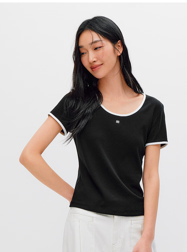 Semir Cooling T-Shirt | Mall Same Style Women's Summer Short Sleeve Color Block U-Neck Slim Fit 2026 Top 101326100003 20