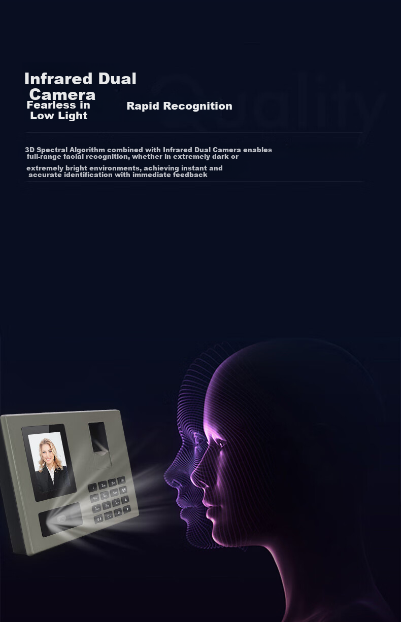 Dongwei Attendance Machine Facial + Fingerprint Recognition Time Clock Network-Free Software-Free Easy Setup Automatic Report Generation 2