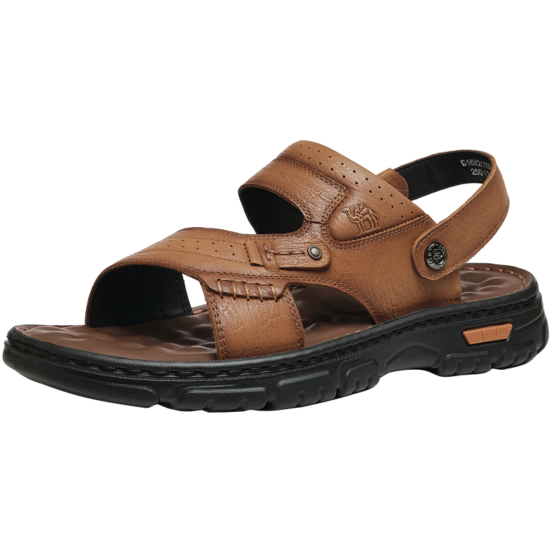 CAMEL Two-Way Breathable Cowhide Leather Dad Casual Business Sandals for Men, Outdoor Wear, G16M211022, Yellow-Brown, Size 41
