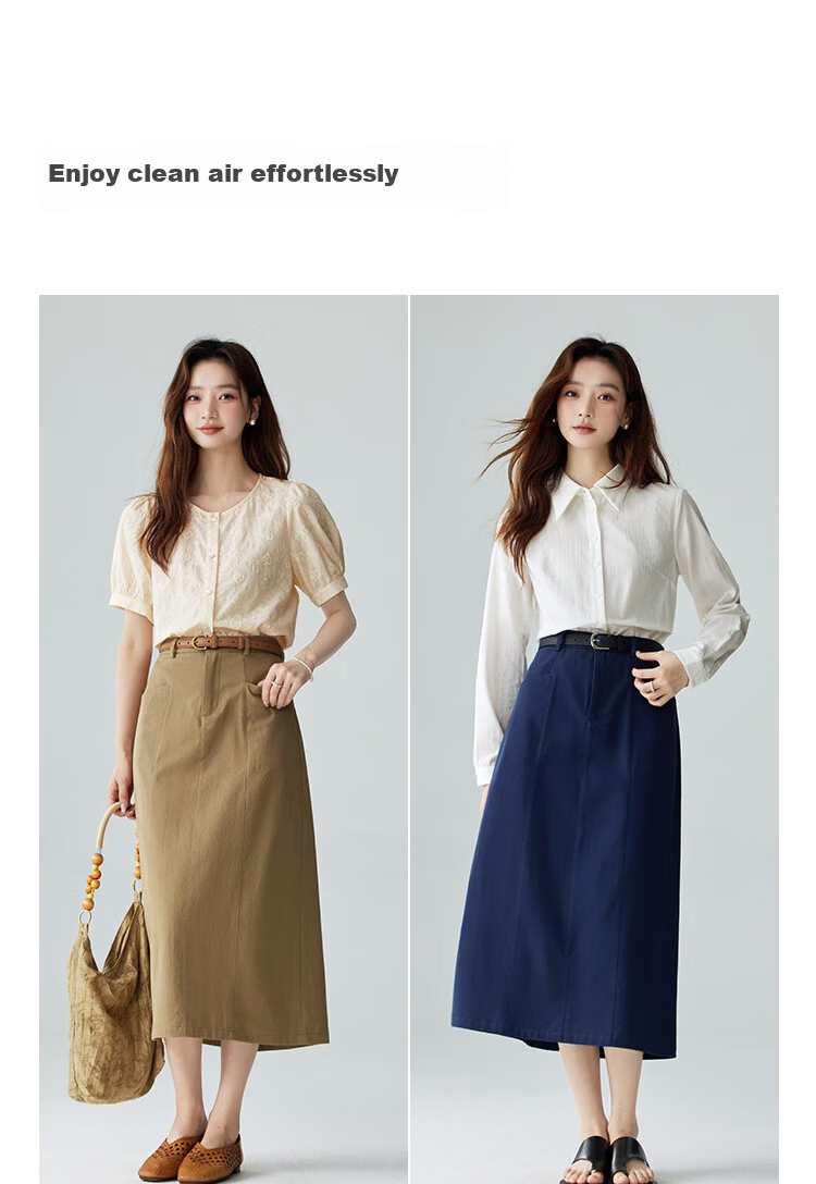 Inman Vintage Commuter Split Hem Cotton Mid-Length A-Line Skirt Autumn Women's Dark Blue - M 6