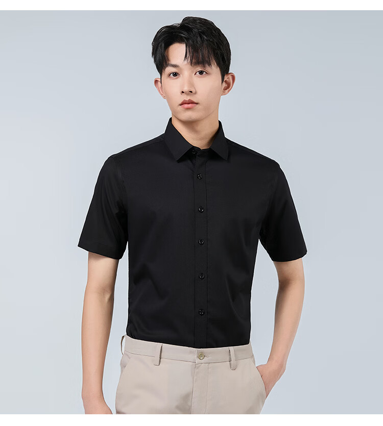 ROMON Men's Short Sleeve Cotton Solid Color Business Casual Lightweight Breathable Shirt White (Short) L 14