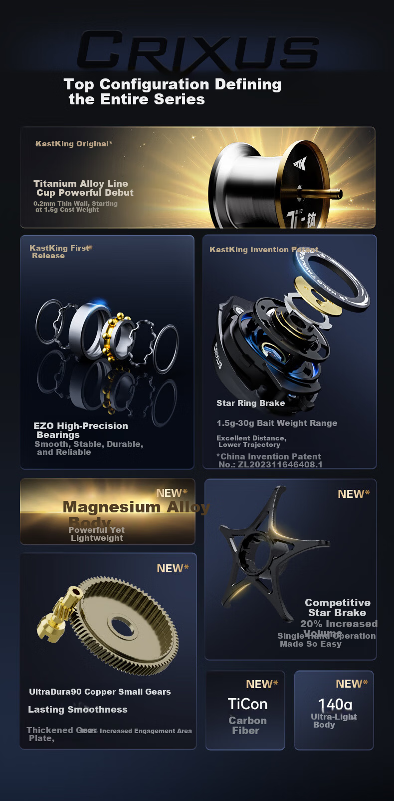 KastKing 2024 Kress Baitcasting Reel Magnesium Alloy Body Titanium Alloy Spool for Competitive Black Pit Fishing 8