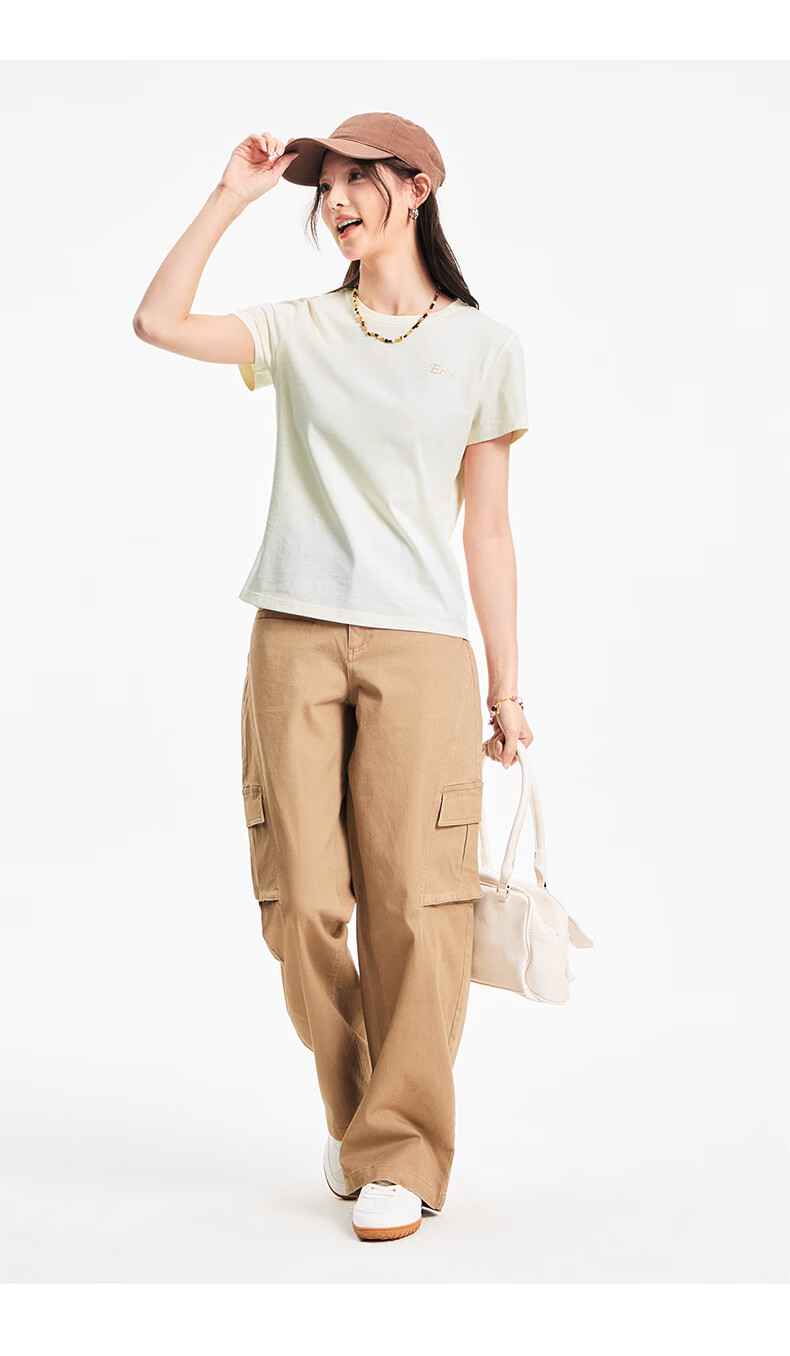 Erke Women's Summer Short Sleeve T-Shirt, Round Neck Knitted Slim Fit Cotton Top 11