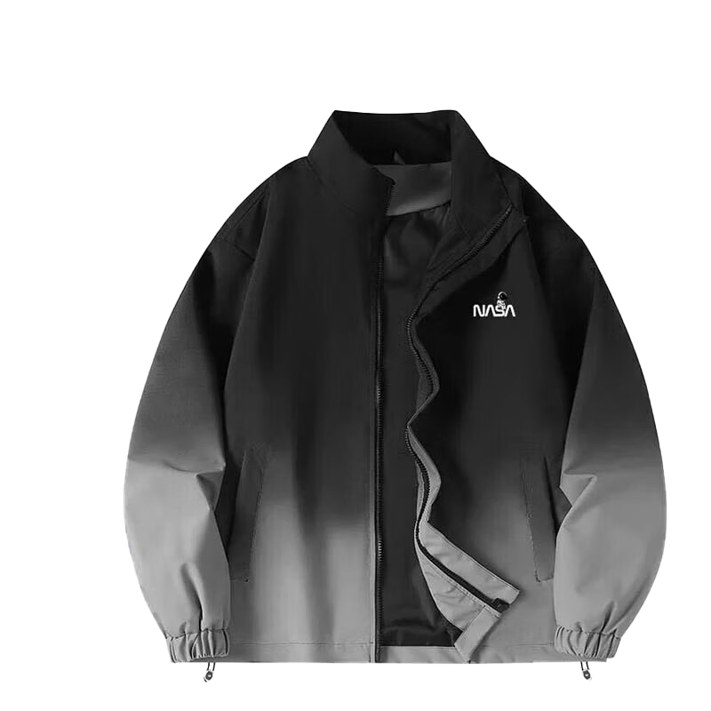 NASA MARVEL Men's Jacket, Spring And Autumn American-Style Stand Collar, Trendy Comfortable Gradient Casual Loose Couple Outfit, Black, 2XL