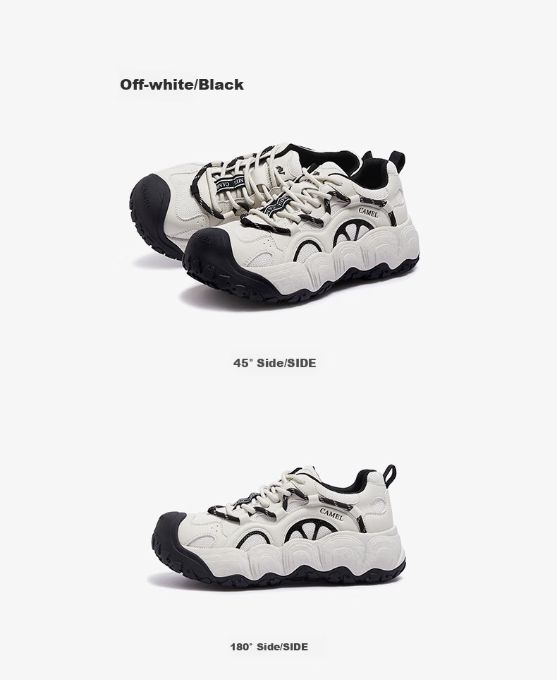 CAMEL Lemon Ugly Cute Men's Colorblock Patchwork Thick Sole Casual Shoes L15A202062 Off-White/Black (Men's) Size 39 45