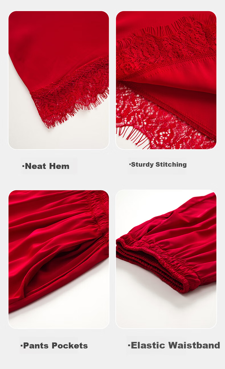 Caramella Red Silk Sleepwear Set for Newlyweds Couples Bride and Groom Spring Autumn Ice Silk Pajamas 7
