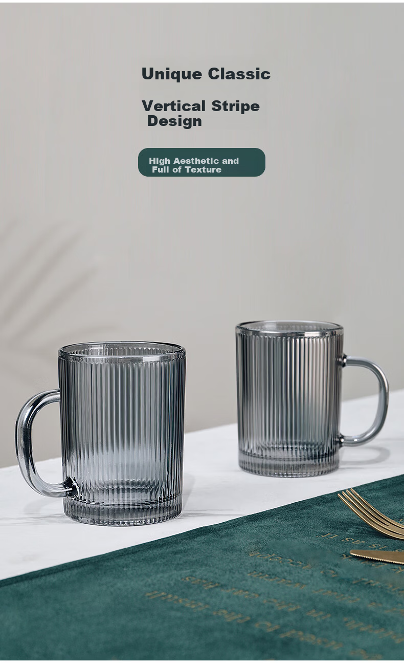 CRISTALGLASS Glass Cup Set with Handle for Home Use, Green Tea Cups, Transparent Living Room Cups, Family Set, Drinking Cups for Children, Milk Cups 6
