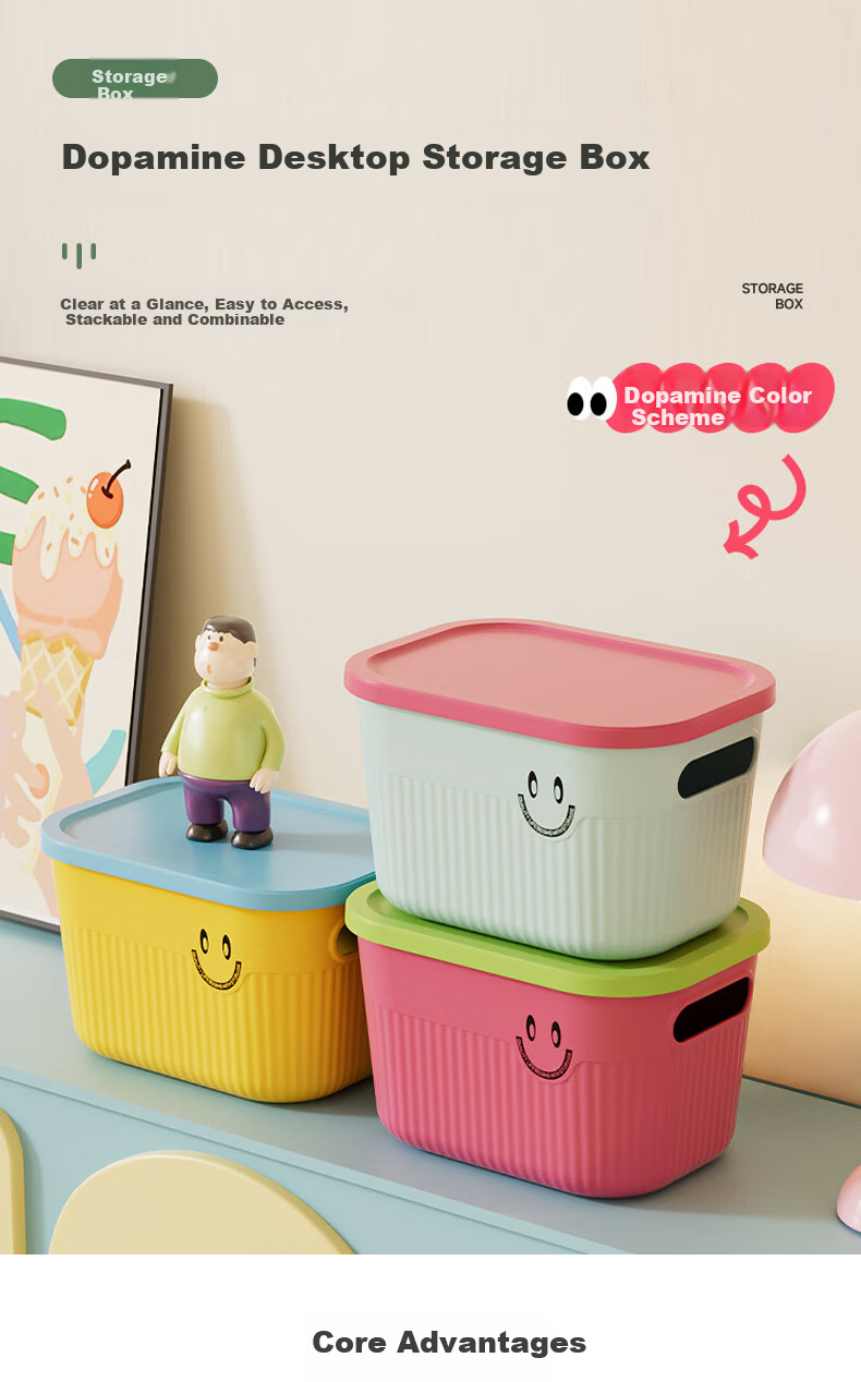 Kousu Dopamine Desktop Storage Box with Lid for Snacks, Toys, Miscellaneous Items, Household Cosmetics Storage Container 1