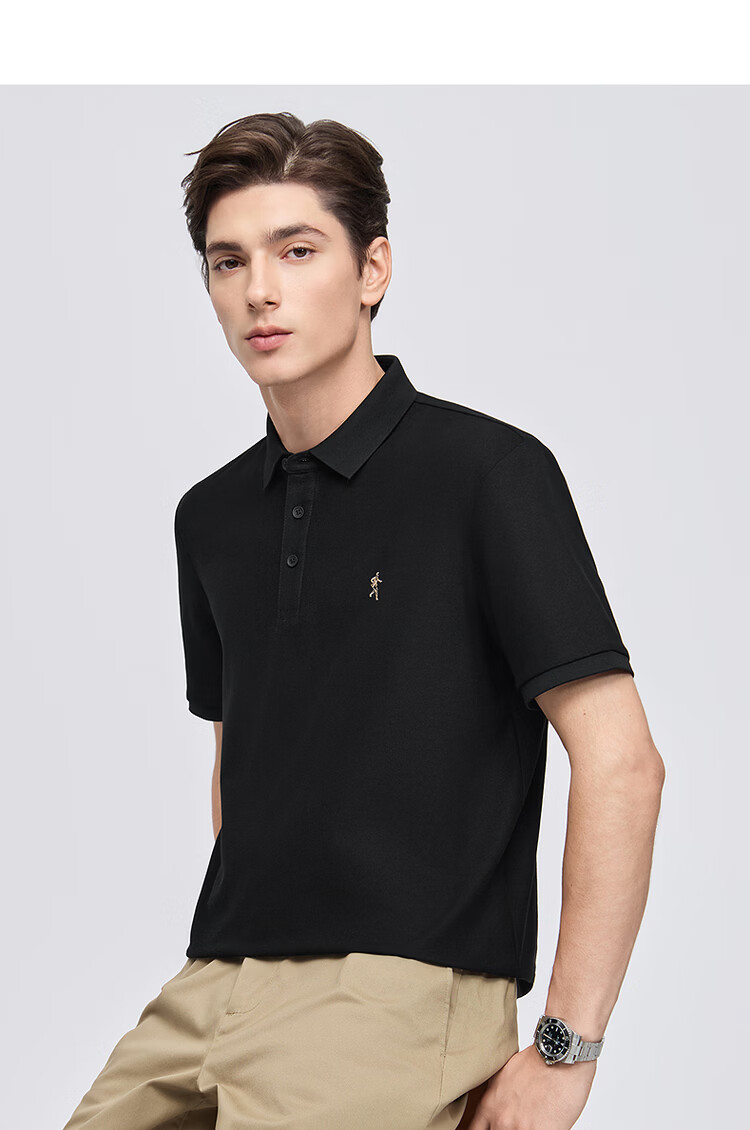 Dance with Wolves [Instant Cooling] Premium Fabric Summer Men's Commuter Antibacterial Short Sleeve Polo Shirt 001 Black XL 16