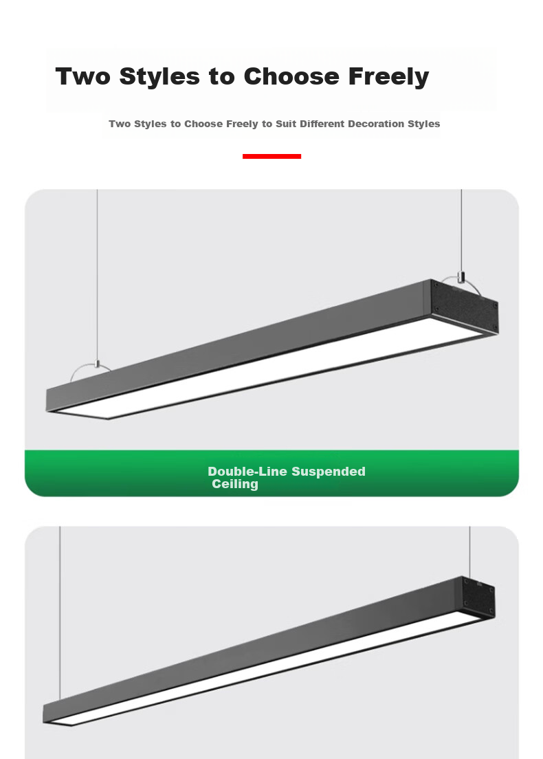 Yaming LED Office Light Linear Pendant Light Super Bright Square Ceiling Light for Office Building Mall Store Commercial Lighting 30cm Width 1.18m Length 120W 6
