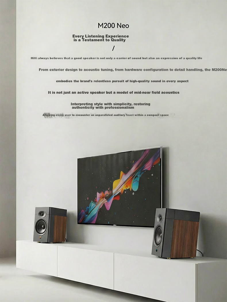 HiVi M200 Neo Wireless Bluetooth Speaker Home Two-Way HiFi Audio TV Computer Study Living Room Desktop Bookshelf Speaker Wood Grain Color 15