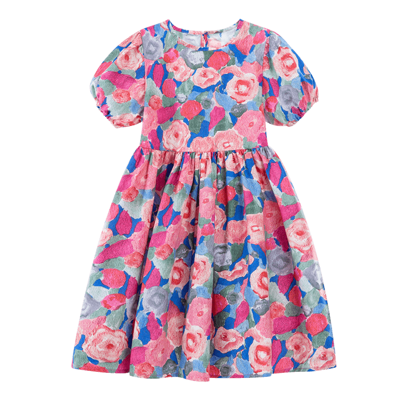 Disney Girls Floral Dress 2026 Summer New Princess Cotton Dress for Little Girls Floral Pattern Size 120