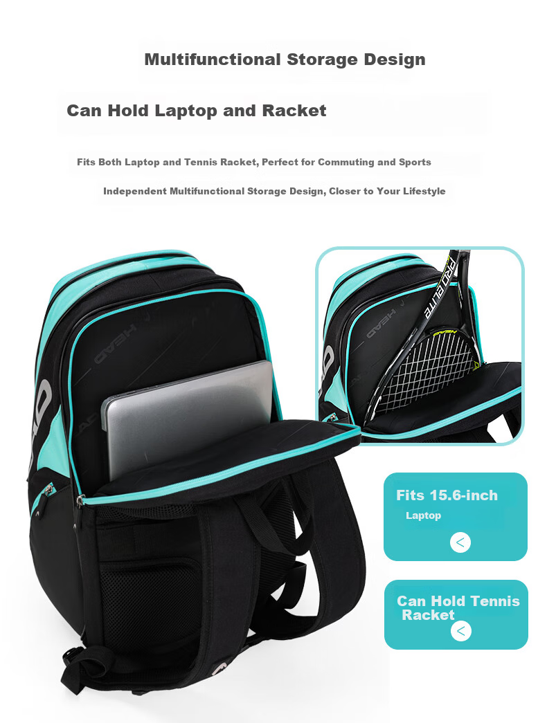 HEAD Tennis Open Tennis Double Shoulder Bag Fitness Badminton Backpack Travel Bag Multifunctional Laptop Bag 6