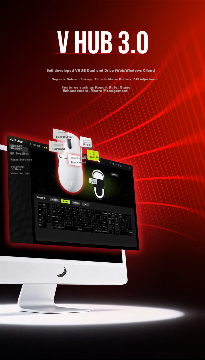 VGN Dragonfly 3 Lightweight Wireless Mouse Gaming Office Long Battery Life Versatile Medium-Large Hand Size Original PAW3311 Tri-Mode Connection Dragonfly 3 SE Rose Red 17