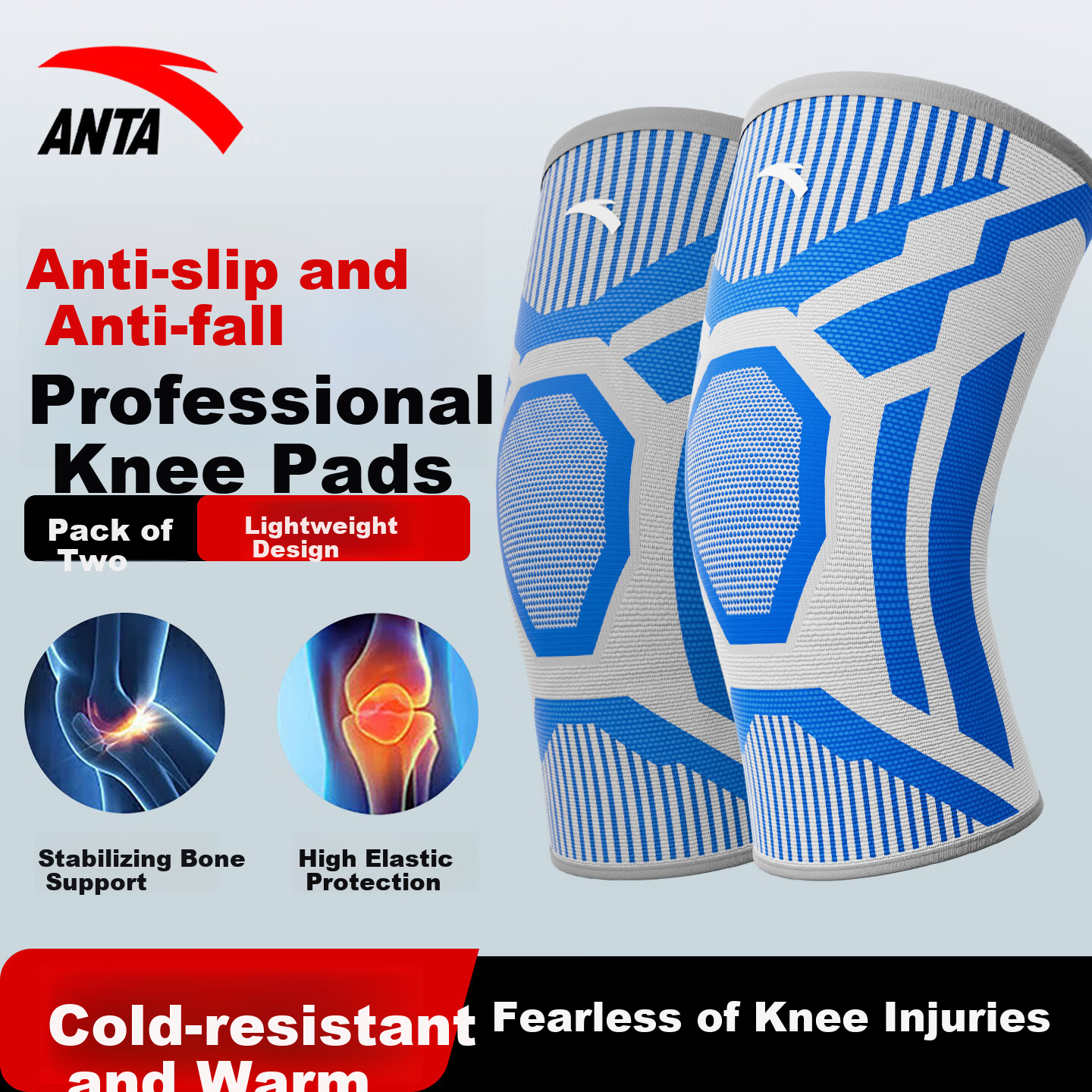 ANTA Knee Brace Sports Warm Support for Men and Women, Specially Designed for Old Cold Legs, Running, Meniscus Injury, Arthritis, Basketball and Badminton Knee Support