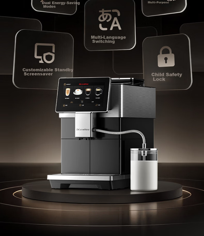 Dr.coffee H3 Black Home Fully Automatic Italian Espresso Coffee Machine Small Integrated Grinder One-Touch True Cold Brew Fresh Coffee Hot and Cold Drinks 10