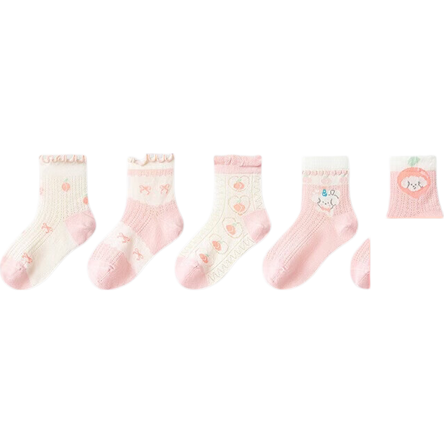 Balabala Girls' Socks Children's Mesh Socks Summer Jacquard Soft Elastic Skin-Friendly Comfortable 5 Pairs Set 209225172007