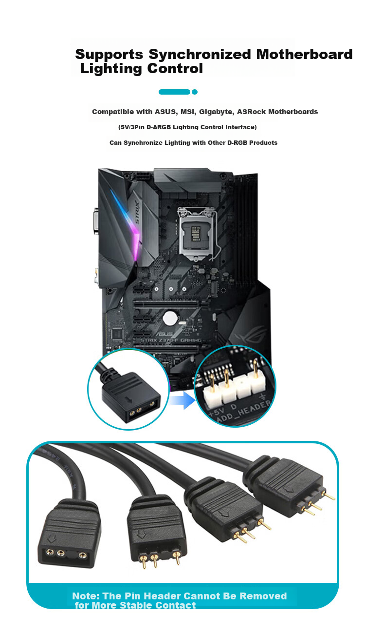 ZHENWEI Motherboard ARGB Hub 5V 3-Pin Interface Splitter Cable 50cm 2