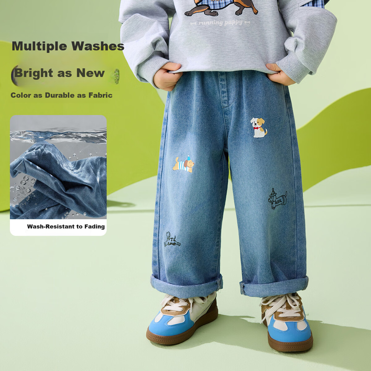 ASK JUNIOR Kids Pants 2026 Spring Toddler Boys Denim Fun Graffiti Loose Straight Casual Trousers 3