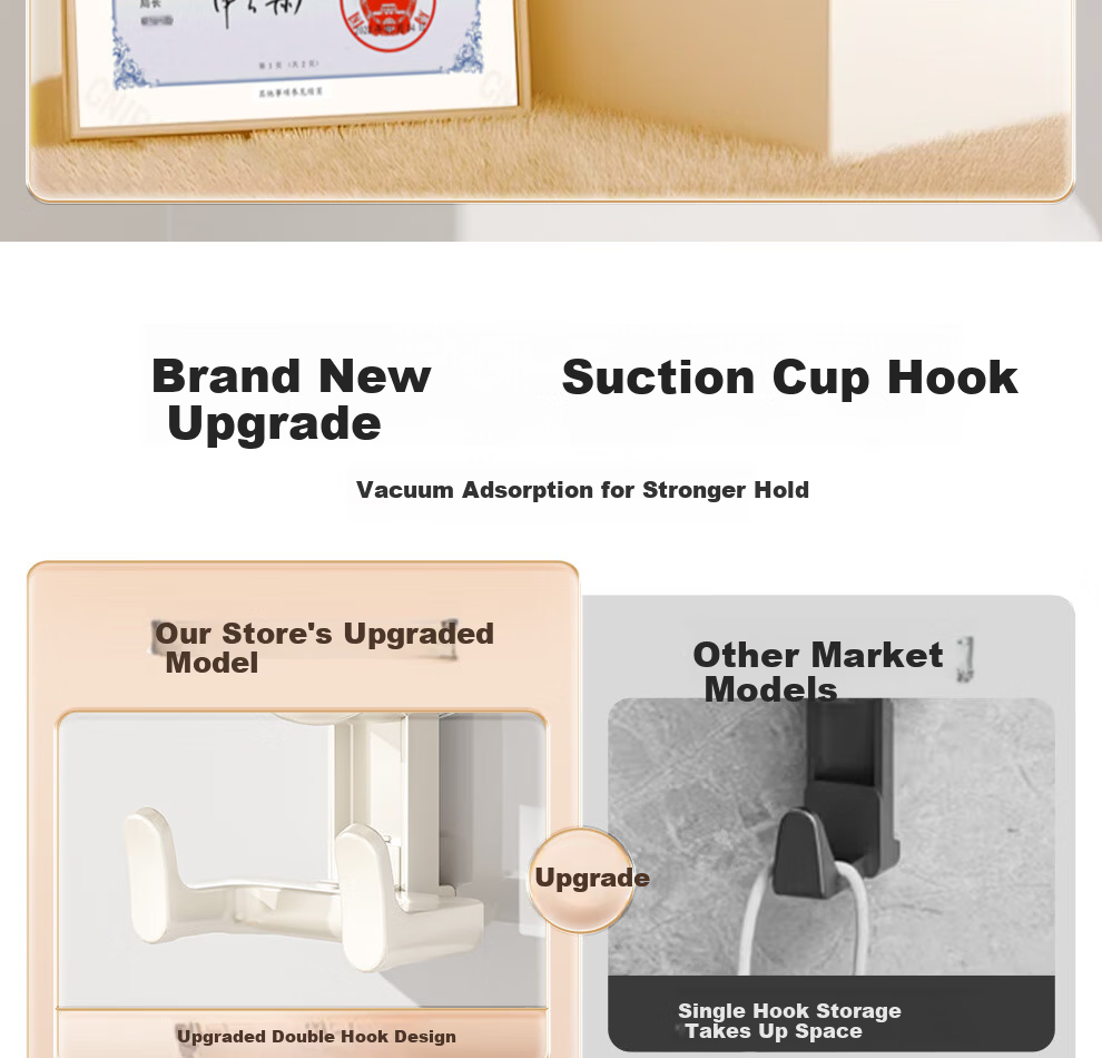 Jiabaili Suction Cup Kitchen Hook No Drilling Strong Load-Bearing Seamless Vacuum Double Hook for Door Bathroom Adhesive Hook Rack 2