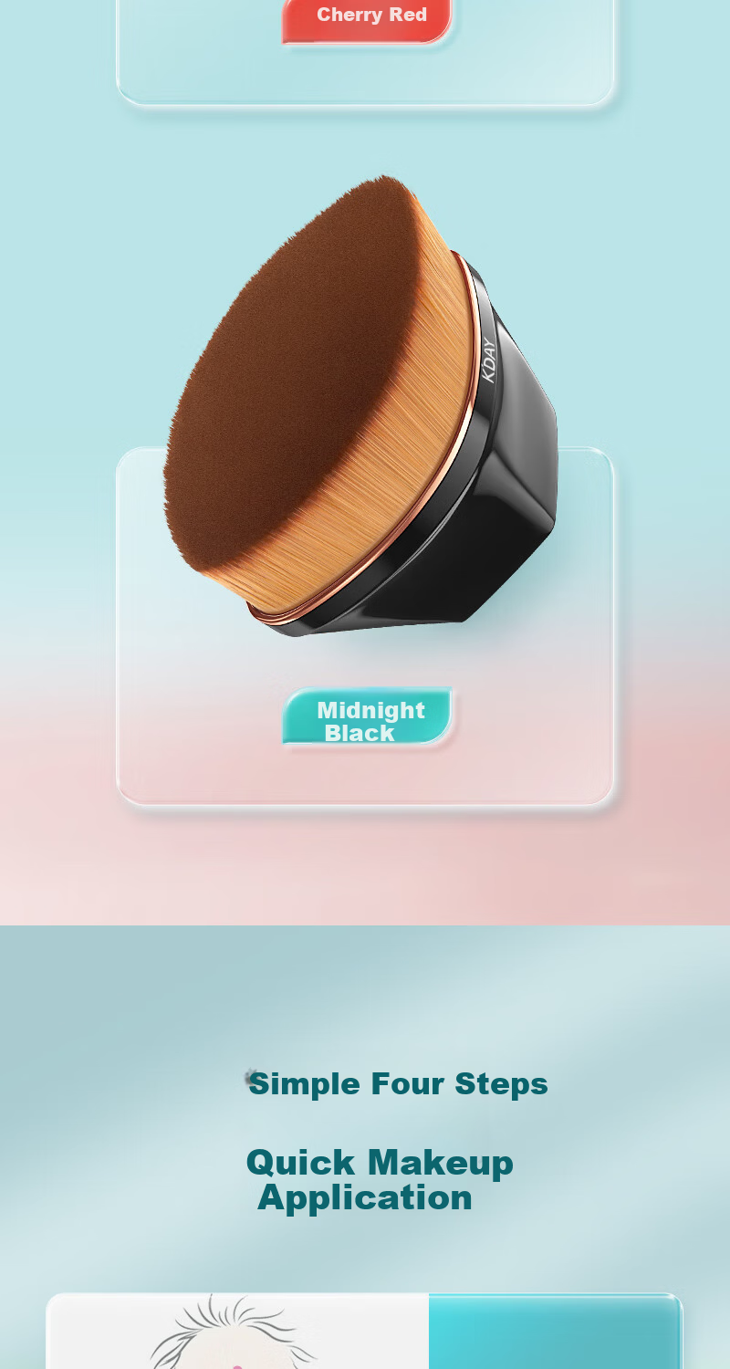 KDAY No.55 Streak-Free Foundation Brush Makeup Brush Powder-Resistant Flawless Flat Magic Brush Cherry Red 12