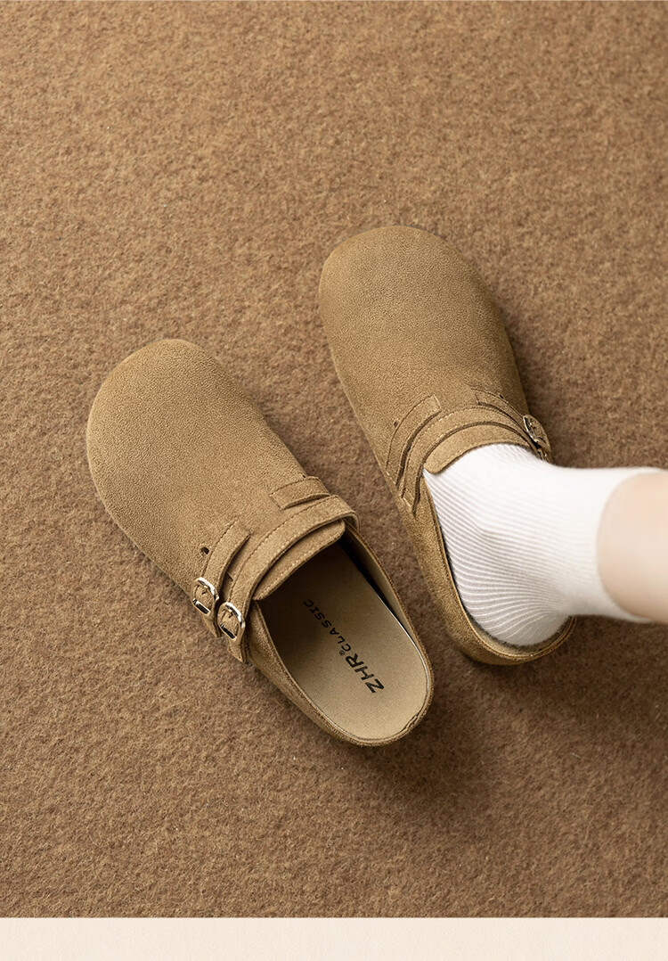 ZHR Cork Birkenstock Style Half Slippers Women Vintage Slip-On Platform Thick Sole Shoes JT215 Camel Size 38 14
