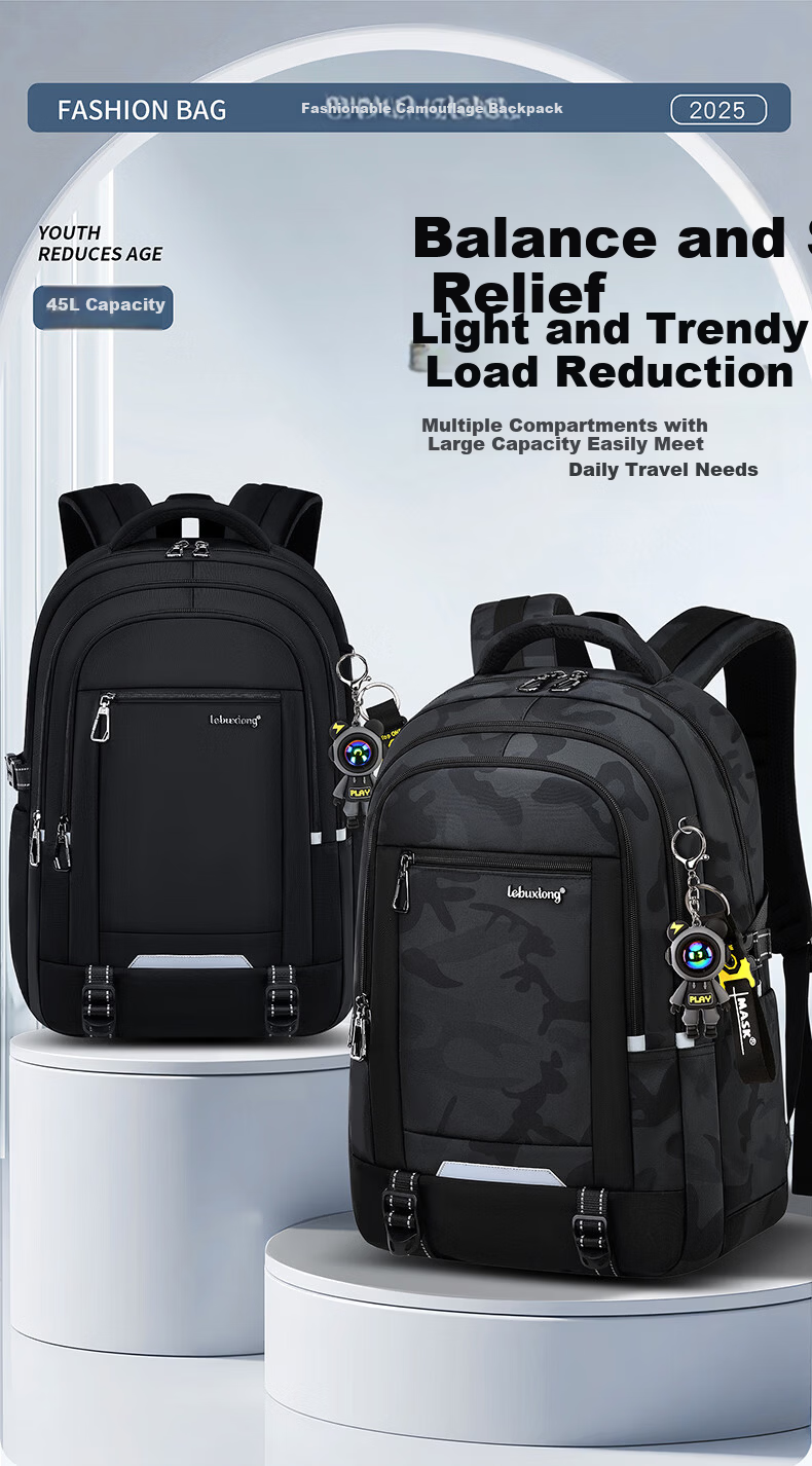 Dishuai 45L Large Capacity Ergonomic Lightweight Backpack for Middle and High School Boys 3