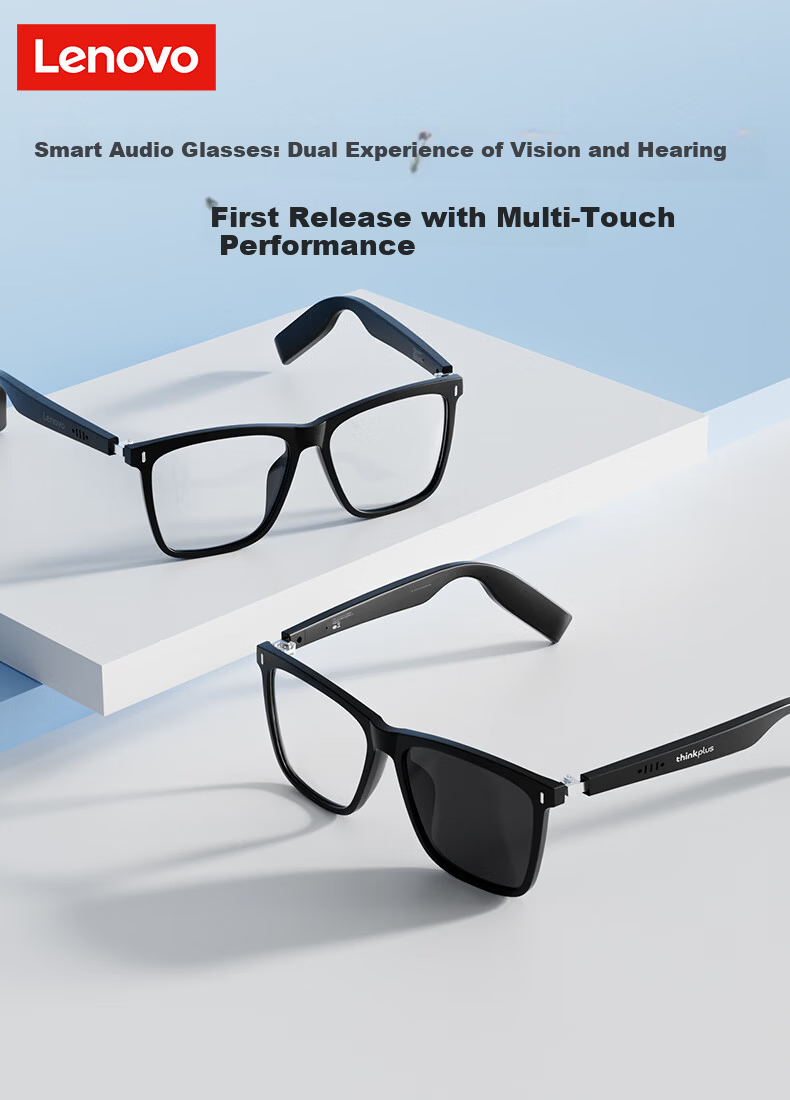 Lenovo Smart Bluetooth Glasses Wireless Music Earphones Bluetooth Noise-Cancelling Sports Glasses Blue Light Blocking Sunglasses Earphones for Apple GL1 Transparent 1