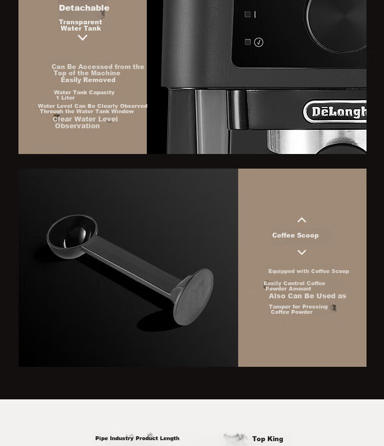 Delonghi Semi-Automatic Coffee Machine Home Small Electronic Dual Temperature Control Auto Shut-Off Upgraded EC255.GR 6