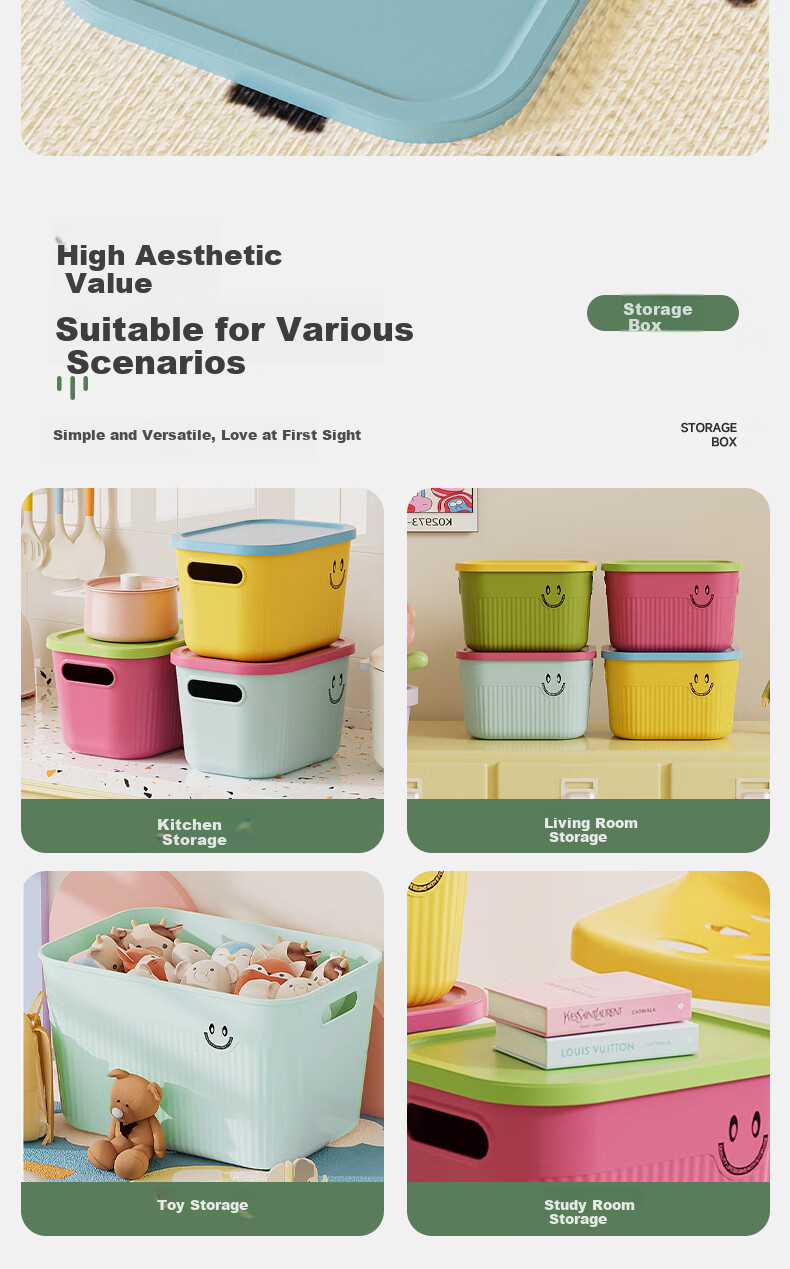 Kousu Dopamine Desktop Storage Box with Lid for Snacks, Toys, Miscellaneous Items, Household Cosmetics Storage Container 5