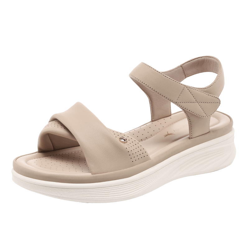 Red Dragonfly Women's Soft Sole Lightweight Middle-aged and Elderly Beach Sandals Thick Sole Magic Tape Open Toe Sandals WTK265682 Off-white Size 40
