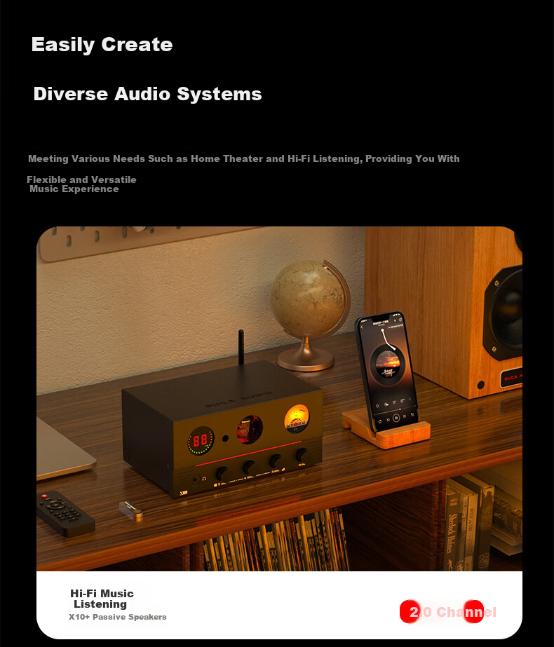 SUCA AUDIO Voice Actor Creation X10 High Power Amplifier Power Amplifier with Bluetooth USB Digital Decoder Preamplifier Headphone Amplifier HiFi Audiophile Tube Amplifier Home HiFi Amplifier 19