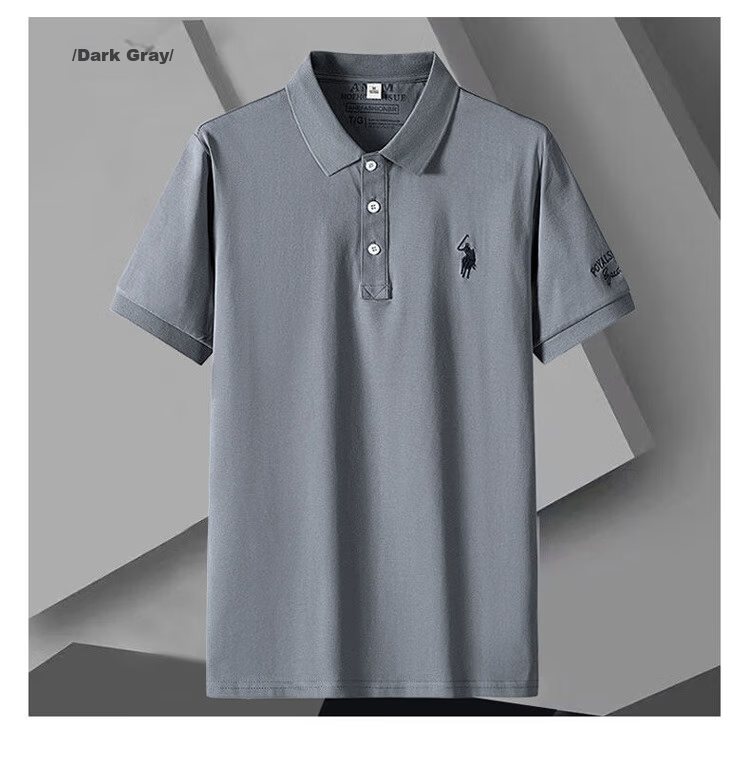 I'M DAVID Men's Summer Lightweight Breathable Polo Shirt Business Embroidered Short Sleeve T-Shirt Light Gray M 9