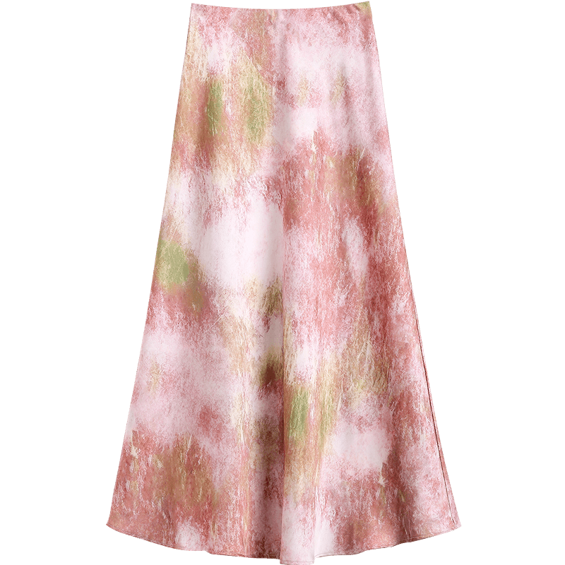 Demana [South France Canvas] Spring Elegant Lady Elastic Waist Tie-Dye Print Mermaid Hem Petite Women's Skirt