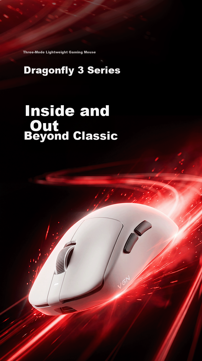 VGN Dragonfly 3 Lightweight Wireless Mouse Gaming Office Long Battery Life Versatile Medium-Large Hand Size Original PAW3311 Tri-Mode Connection Dragonfly 3 SE Rose Red 2
