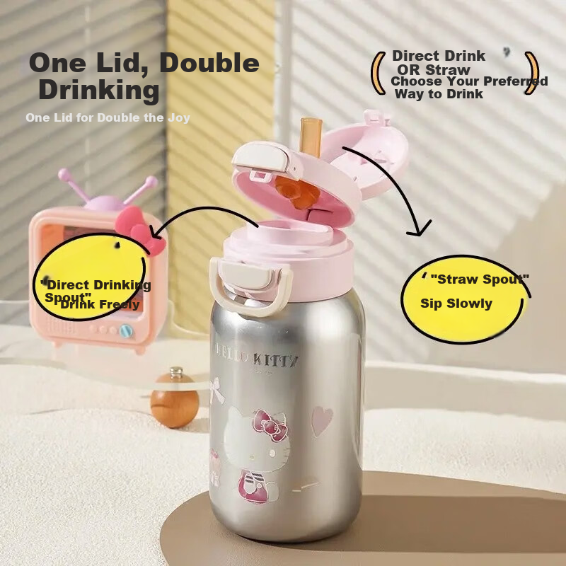 BEDDYBEAR Bloom Double Drinking Children's Insulated Cup with Cup Sleeve and Straw Large Capacity Student Water Bottle 520ML KT Design