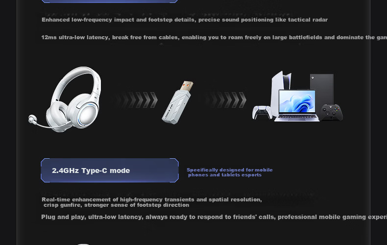 IKF King G Five-Mode Wireless Noise-Cancelling Gaming Headset Over-Ear 2.4G Wired Bluetooth 7.1 Surround Sound LDAC High-Resolution E-Sports Noise-Cancelling Microphone Sky Blue 17