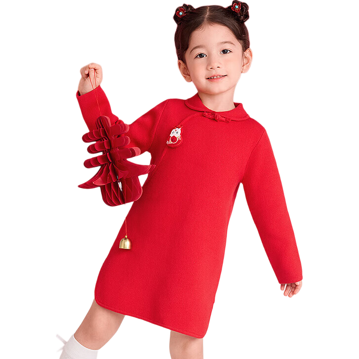 BALABALA Kids Children's Dress Girls New Chinese Style Red New Year Festival Dress Lucky Skirt