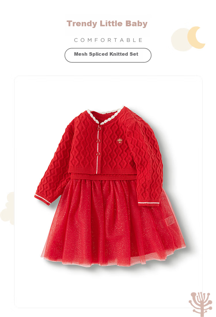 Balabala Baby Knitted Set First Birthday Dress Set New Year Outfit 200125104002 2