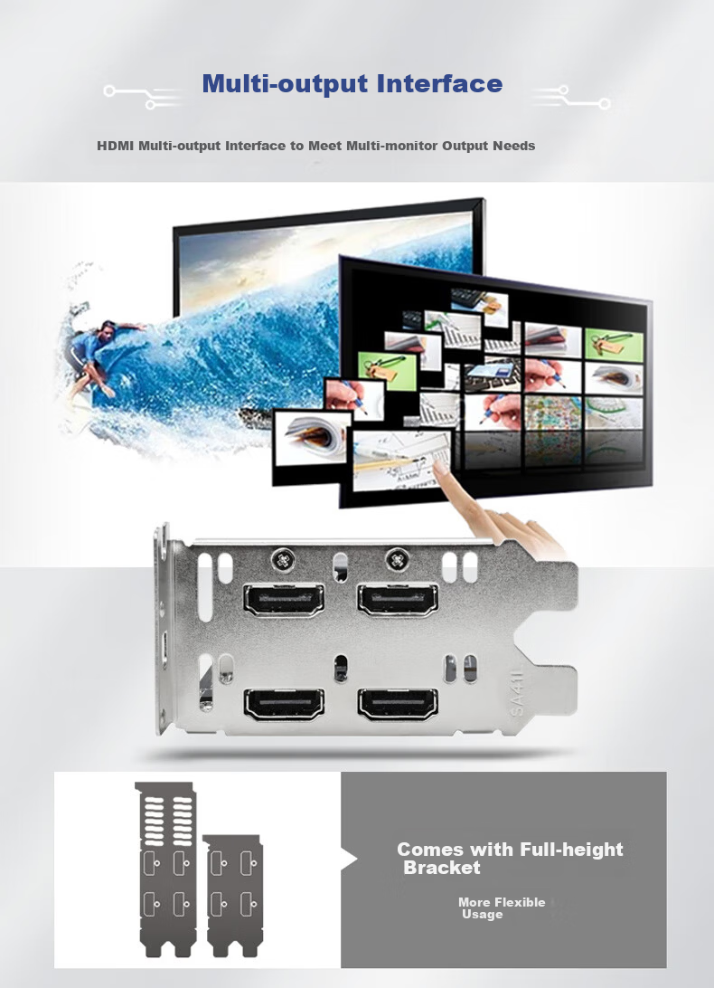 Yeston JH920-4G 4HDMI PCI-E Graphics Card Half/Full Height 4 HDMI Ports Compatible with Galaxy Kirin/Zhongbiao Kirin/Deepin OS 4