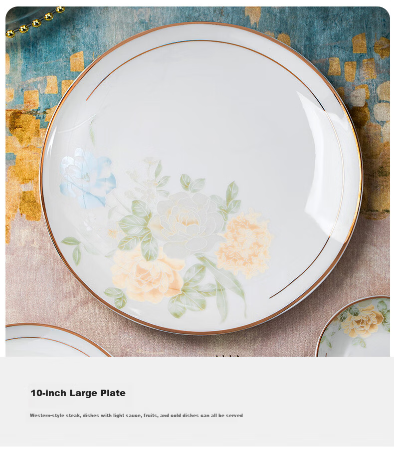 Yichen Jingdezhen Ceramic Bowl and Plate Set with Chopsticks Complete Gift Box Dinnerware Dreamy Floral Shadow 7