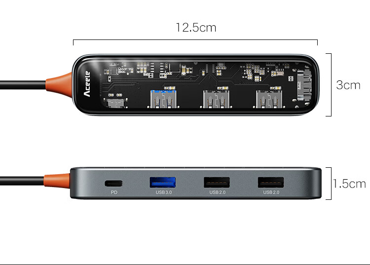 ACEELE Type-C 5-in-1 HDMI Hub USB Multiport Adapter PD Fast Charging Laptop Tablet Converter 0.15m 15