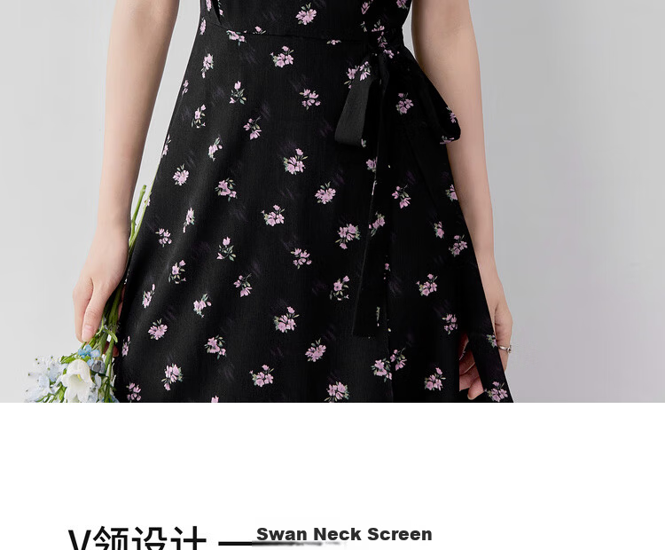 Shangdu Bila V-Neck Short Sleeve Printed Dress Women Summer Waist Slimming Tea Break Floral Elegant Commuter Mid-Length Dress 8