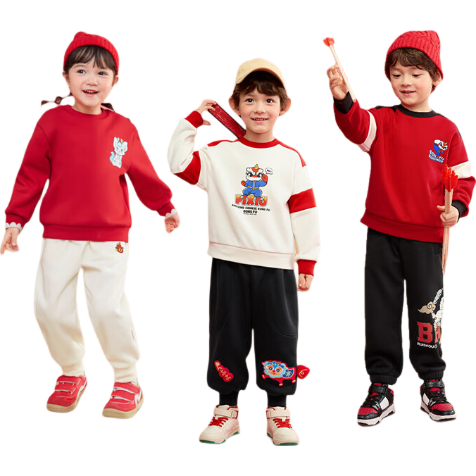 BALABALA Children's Clothing, Kids' Sweatshirt for Girls And Boys, Spring And Autumn Wear, Loose-Fitting Fleece-Lined Top, Color Block Trendy Design, 208125121203