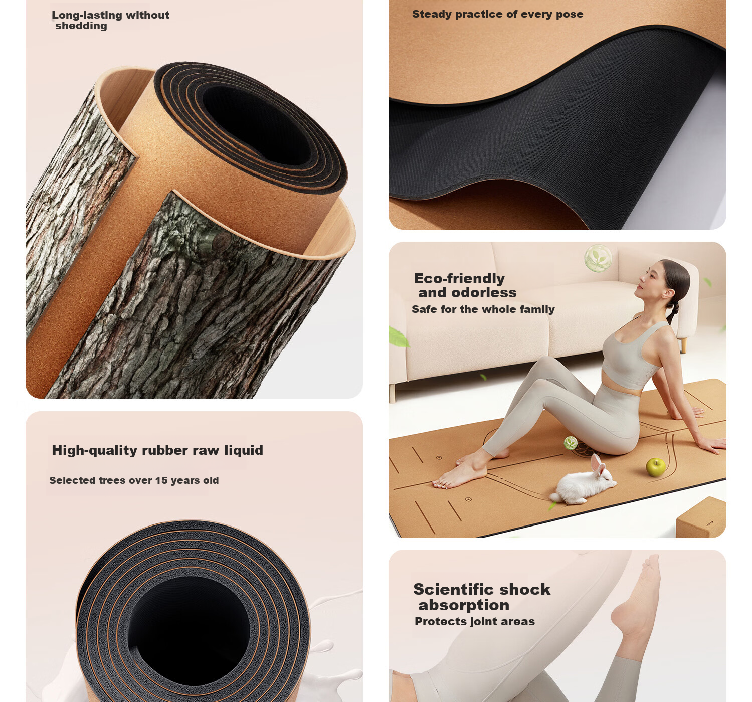 Yottoy Cork Natural Rubber Yoga Mat Fitness Mat Home Use 2025 New Professional Non-Slip Shock Absorption Silent Thickened Sports Mat 3