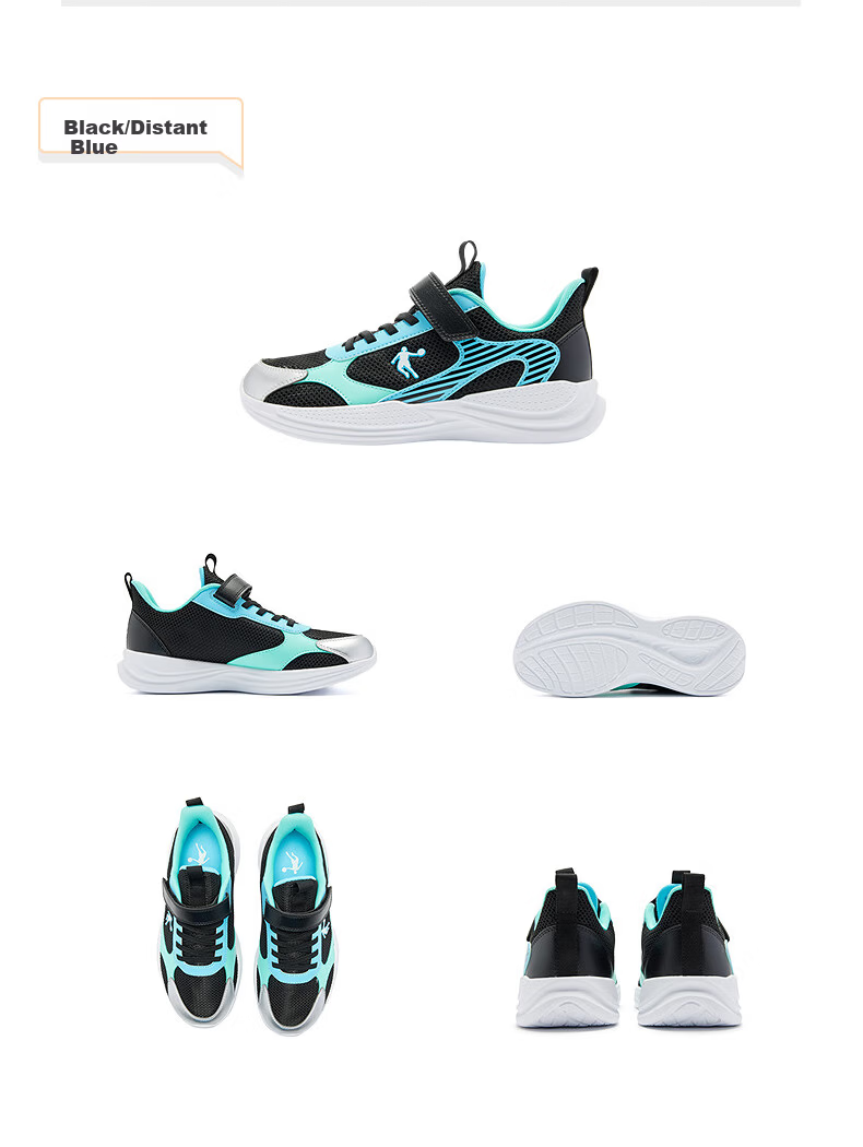 QIAODAN Boys' Running Shoes Kids 2025 Autumn New Velcro Sports Shoes Light Gray/Coal Gray Size 34 8